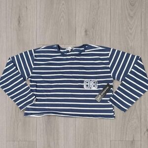 Madden Girl XL Navy Striped 08 Long Sleeve Crop Top NWT